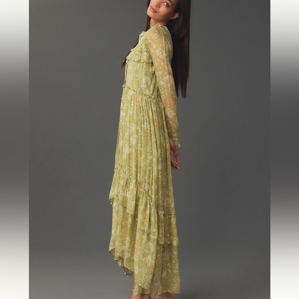 By Anthropologie Long Sleeve Sheer Hanky-Hem Midi Dress - Picture 5 of 13